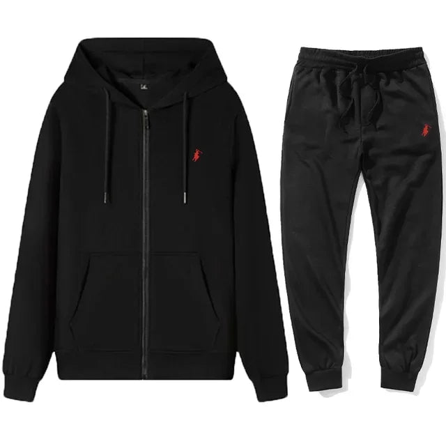 2026 Autumn and Winter New Men's Sports Suit, Stylish Outdoor Zip Fleece Men's Casual Hoodie + Pants Two-Piece Set - ATFH