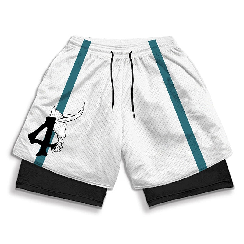3D Print 2 in 1 Running Workout Shorts for Men Gym Compression Shorts with Side Pockets Summer Athletic Quick Dry Activewear