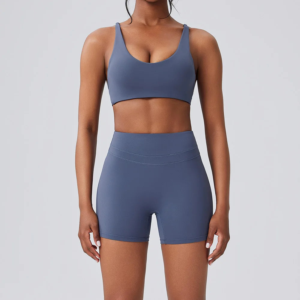 BIANHUI Women's Two Pieces Set Women Bra Shorts High Waist Quick Dry Running Fitness Sports Women's Tracksuit Female Clothing - ATFH