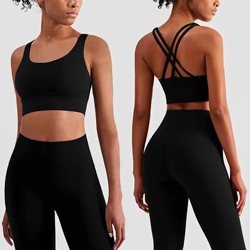 2 Piece Yoga Clothes Women's Tracksuit Athletic Wear Pilates Fitness Suit Gym Workout Push Up Clothes Sports Bra Leggings Suit - ATFH