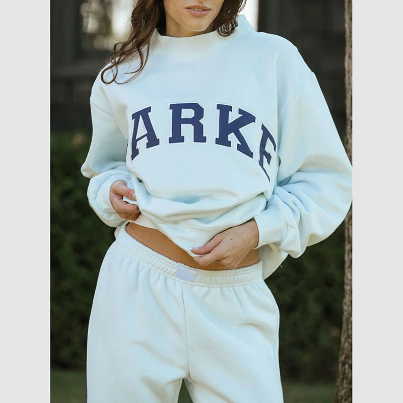 Winter New Arrival North American Niche Letter Applique Embroidered Light Pink Loose Women's Sweatshirt - ATFH