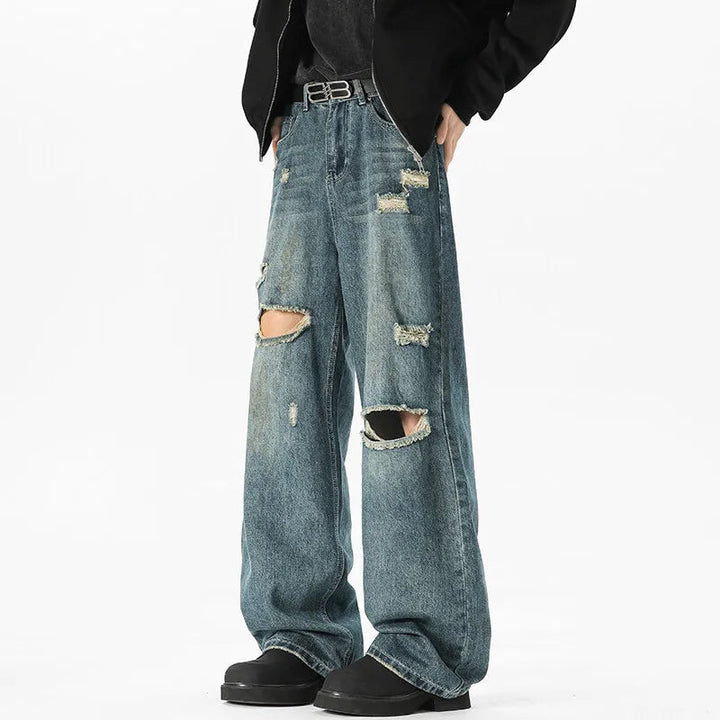 NEW Baggy jeans man Frayed Damaged Hole Baggy Wide Leg Jeans for Men and Women Streetwear Casual Ropa Hombre Denim Trousers ATFH