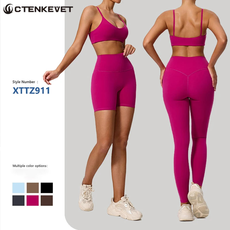 Ctenkevet Summer Women 2Pcs Sleeveless Sports Set Female Gym Two-piece Yoga Set High Waist Breathable legging Sportswear Women - ATFH