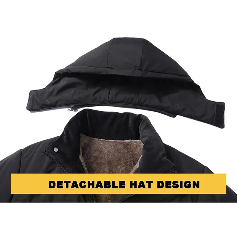 Men's Autumn Winter Jacket Mountain Windproof Hiking Hooded Warm Snow Coat Multi Pockets Casual Fleece Parkas Plus Size 5XL 6XL