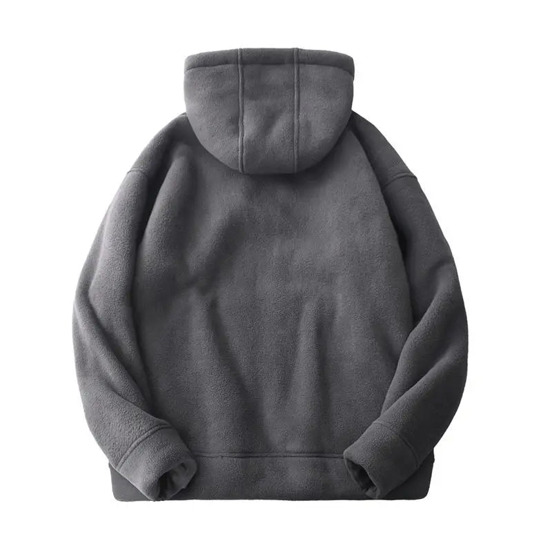 New Men's Warm Fleece Hoodie Winter Full-Zip Loose Fit Oversize Sweatshirt Coat Casual Thickened Coldproof Hooded Cardigan - ATFH
