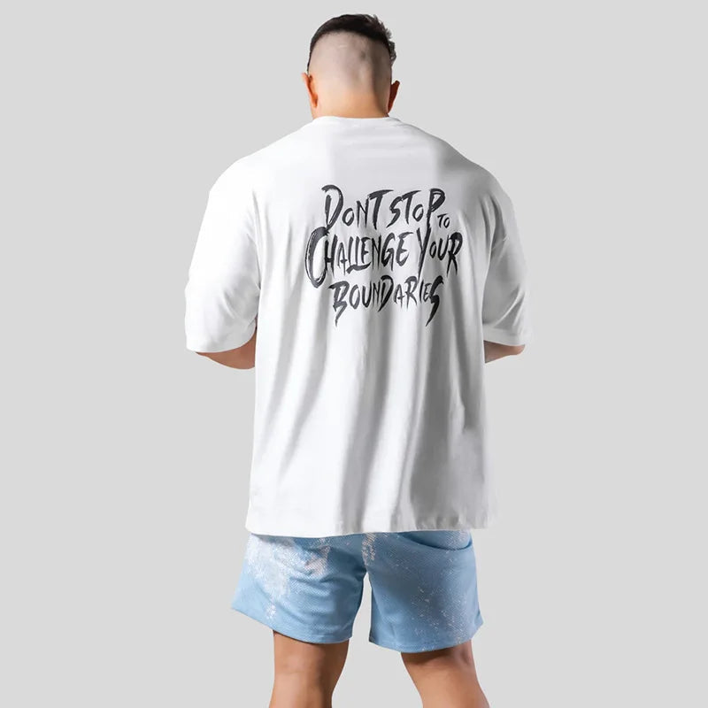 Gym Fitness Shirt Men Running Sport Loose T-shirt Short Sleeve Cotton Tee Tops Summer Male Bodybuilding Training Workout Apparel ATFH