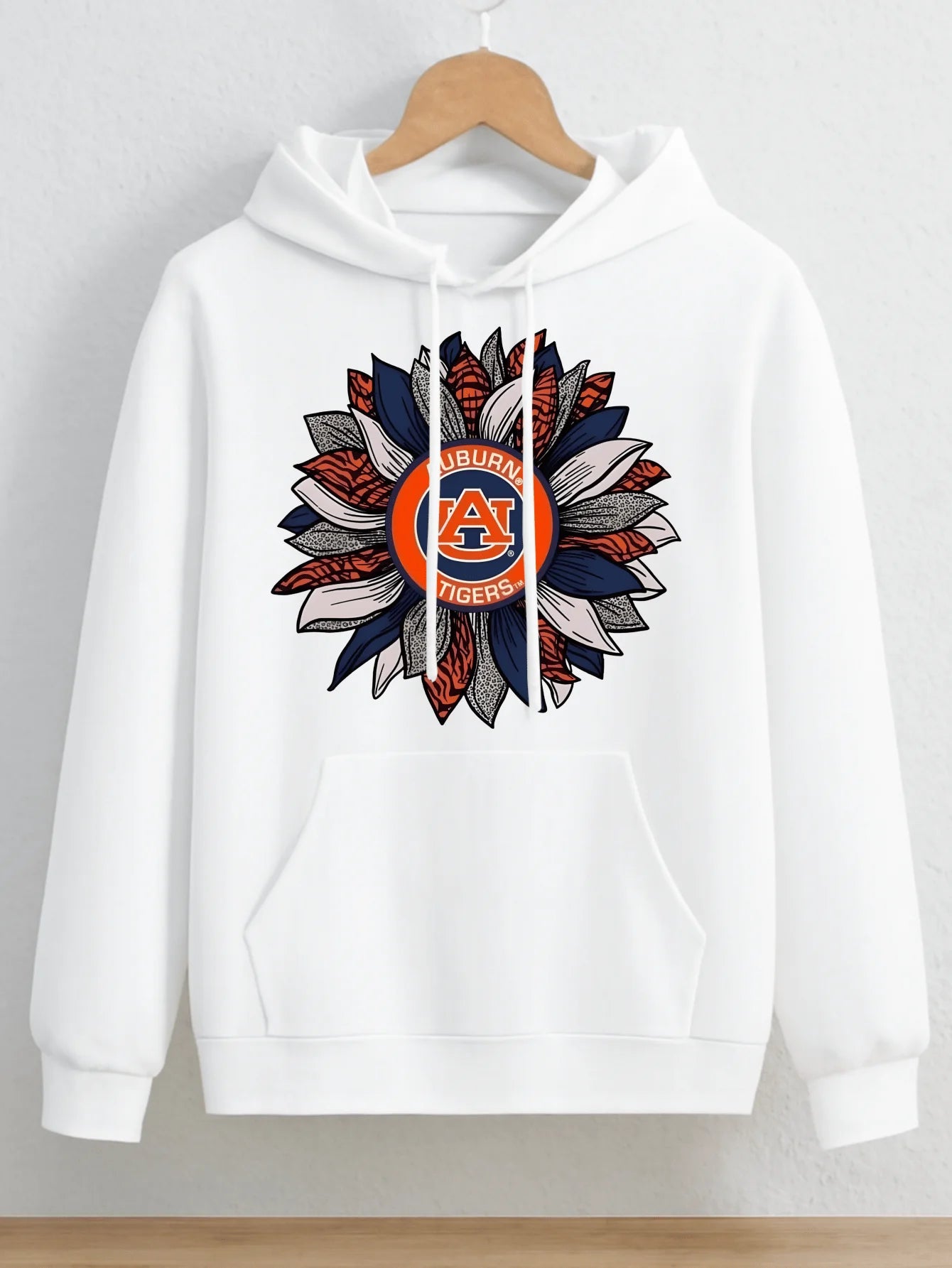Men Hoodie Sweatshirt Casual Sport Wear Autumn Winter - Auburn Tigers Floral Logo Print Design - Unisex Comfortable Lightweight Pullover For Everyday Wear Outdoor Activities And College Spirit Showcasing