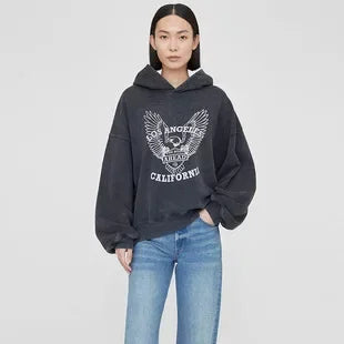 2026 Autumn Spring New North American Niche Classic Letter Printing Dyeing Fried Color Old Washing Water Women's Hooded Sweater - ATFH