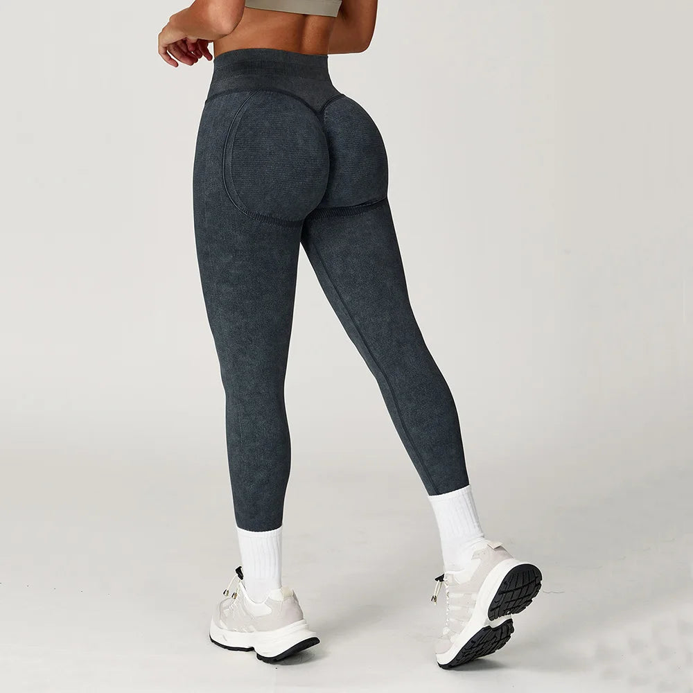 Women Yoga Pants Impact Leggings Seamless Sports Yoga Pant High Waist Ribbed Gym Clothes Fitness Workout Wear Scrunch Bum Tights - ATFH