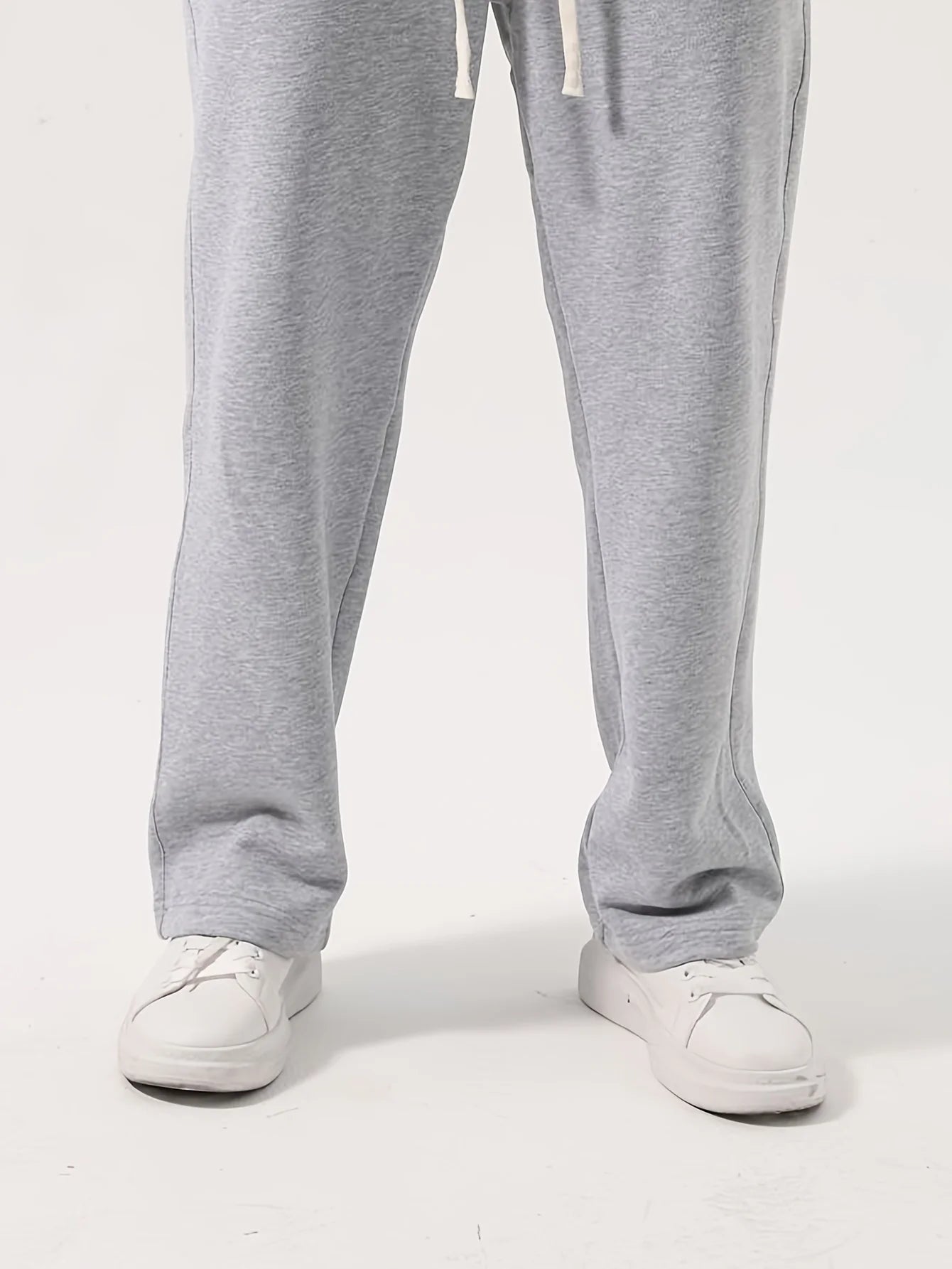 Men's casual athletic trousers loose-fitting straight leg wide-leg style elastic waistband simple solid color pants sweatpants