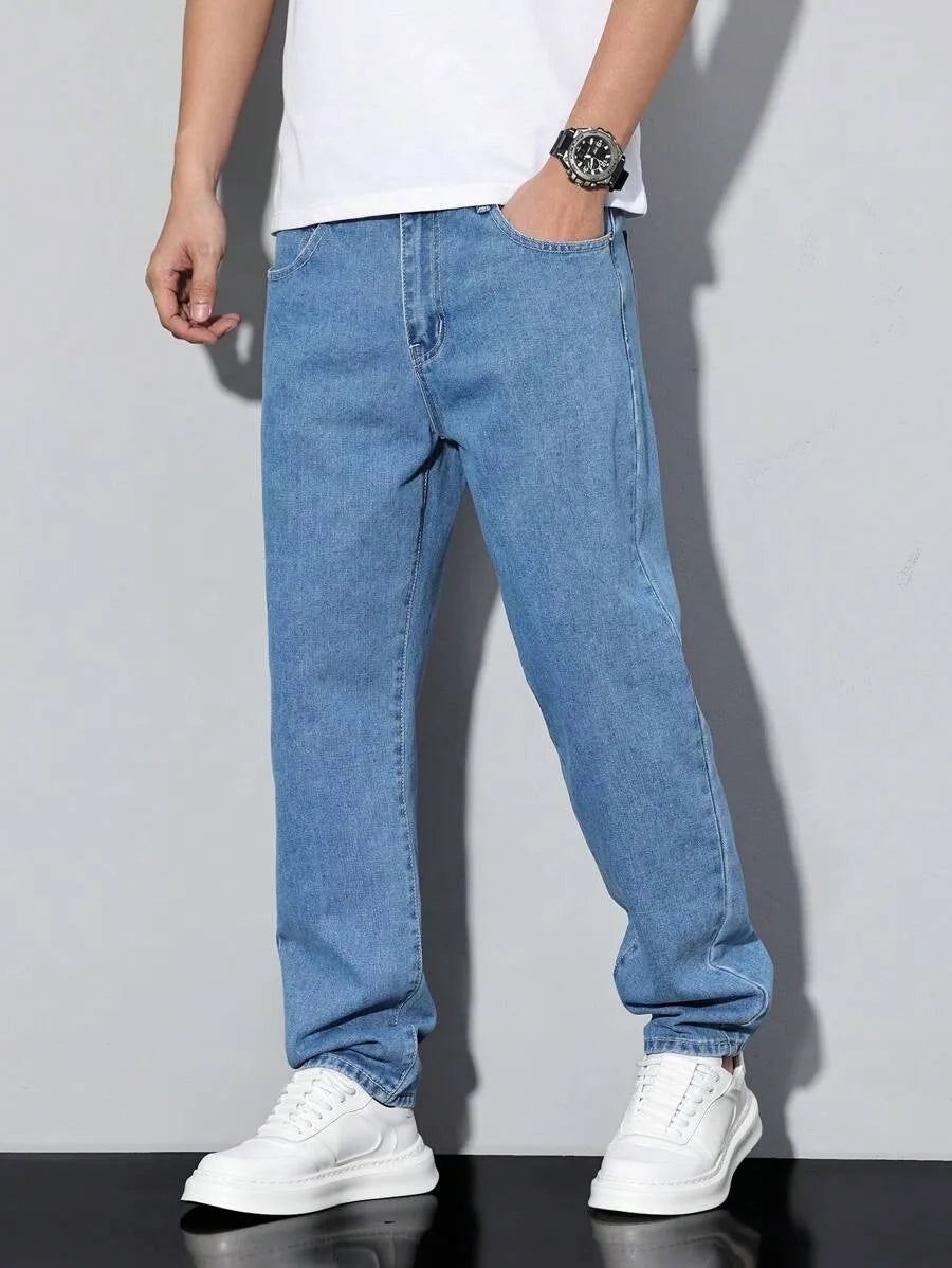 Men's straight-leg skinny jeans, straight and simple design, suitable for daily wear in all seasons ATFH