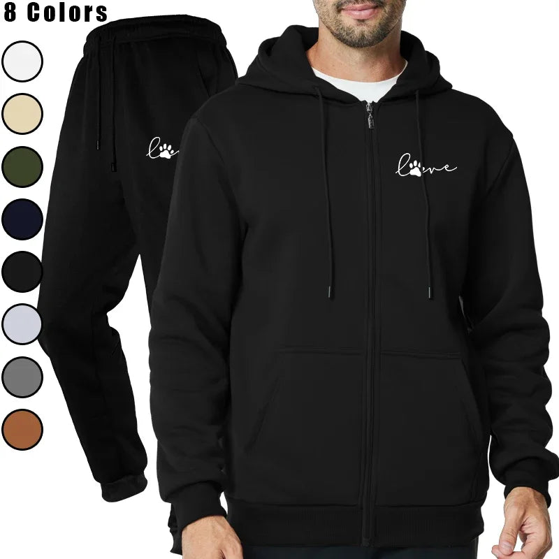 Mens Sportive Zipper Hoodie and Sweatpants Set for Men's Tracksuits - ATFH