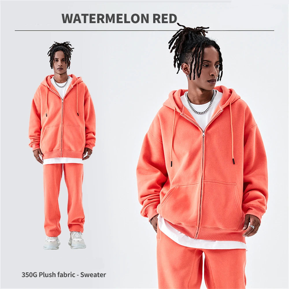 ZODF Basic Winter Men Fleece Zipper Hoodies Unisex Casual Loose 350gsm Warm Solid Hooded Sweatshirts Coats 18 Colors HY0726 - ATFH