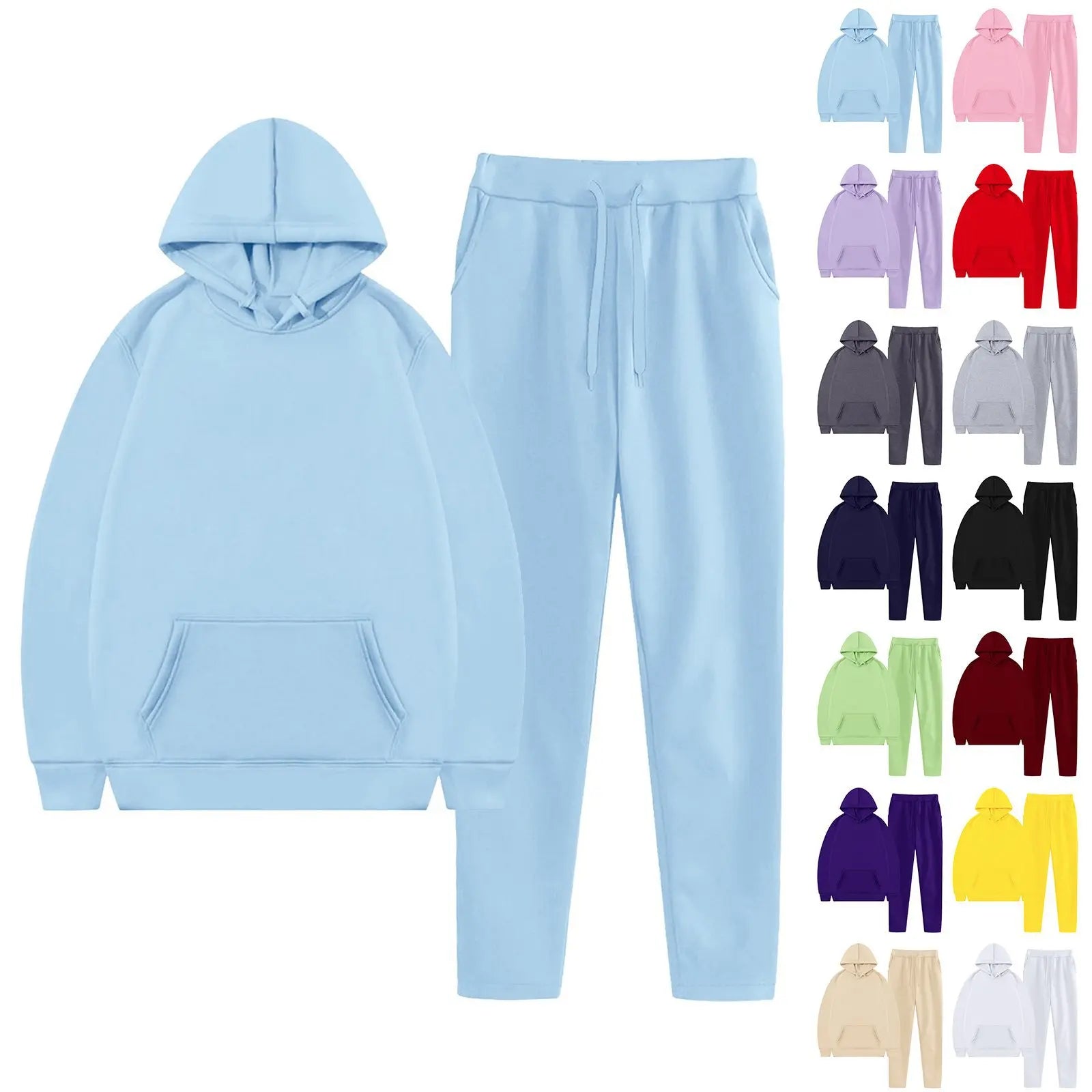 Autumn Winter Women Hoodie+Wide Leg Pants Two Pieces Casual Fleece Loose Long Sleeve Tracksuit Comfortable Sports Women Suit