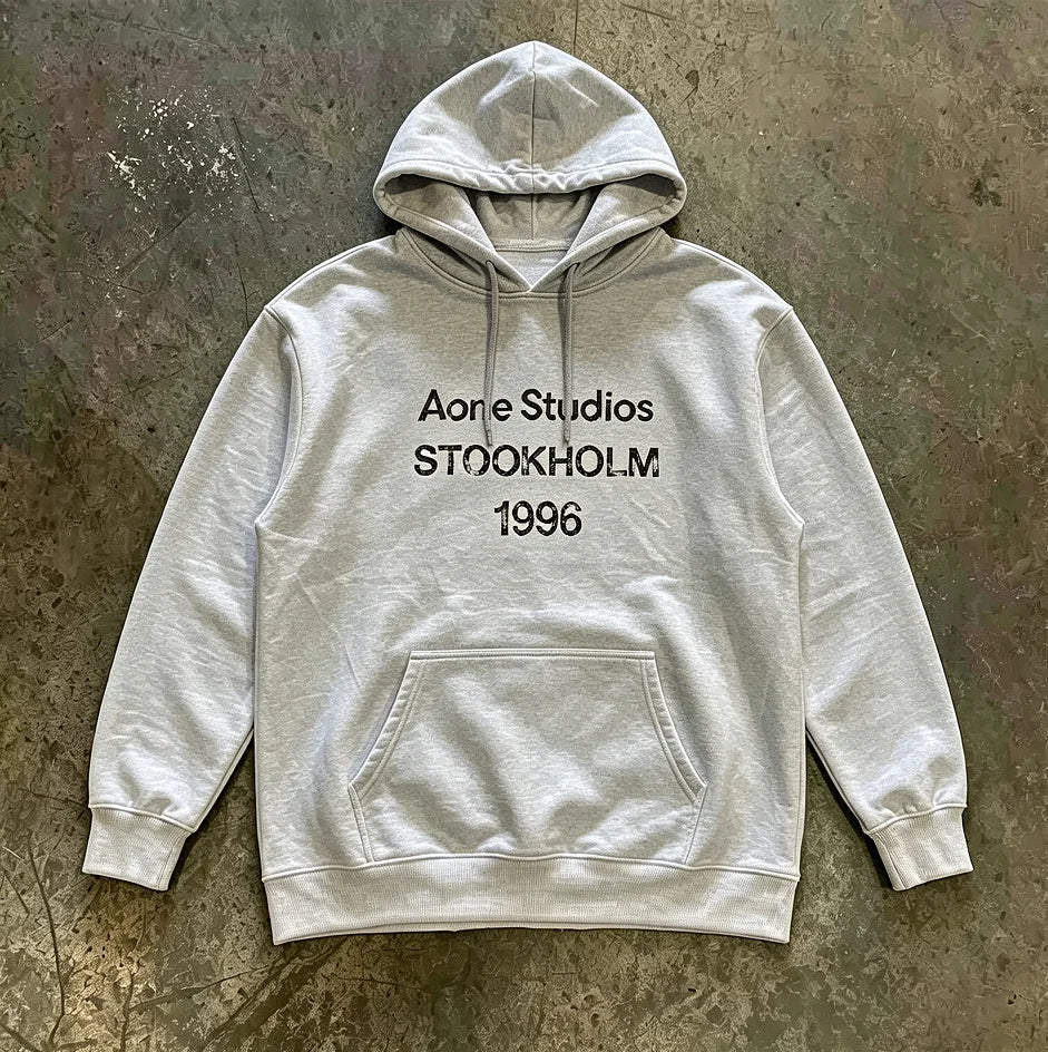2026 Retro letter print hooded sweatshirt suitable for both men and women. Letter print sporty casual street style loose top.