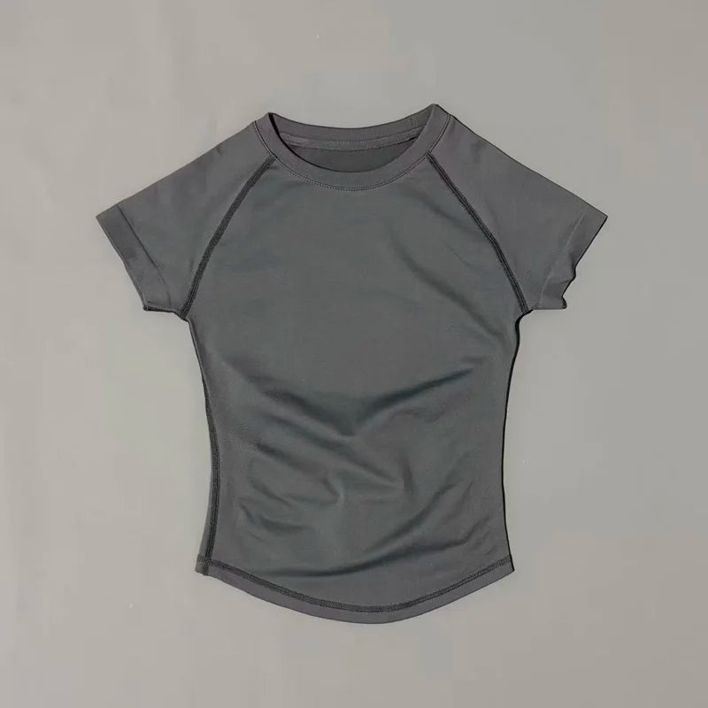 HISTELLO Sport Short Sleeve Top Women Gym Yoga Top Workout Clothes Sports T Shirt Fitness Activewear Running Tight Tops - ATFH