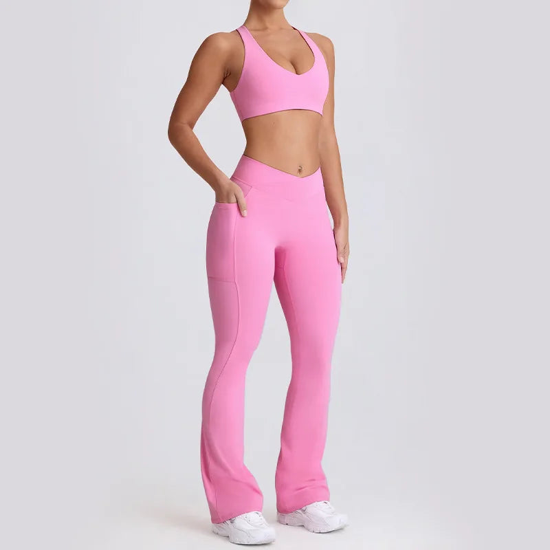 Naked Feel Quick-Dry Yoga Set Strappy Sports Bra & Seamless Leggings for Women Outdoor Gym Workout Activewear - ATFH