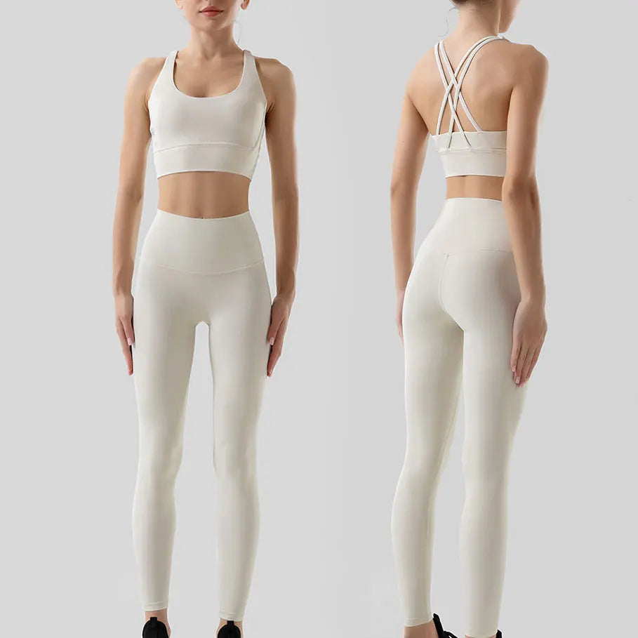 Women's 2 Piece Sports Set - High Waist Booty-Lifting Leggings with Back Pocket & Sports Bra Yoga/Gym/Running Workout Outfit - ATFH