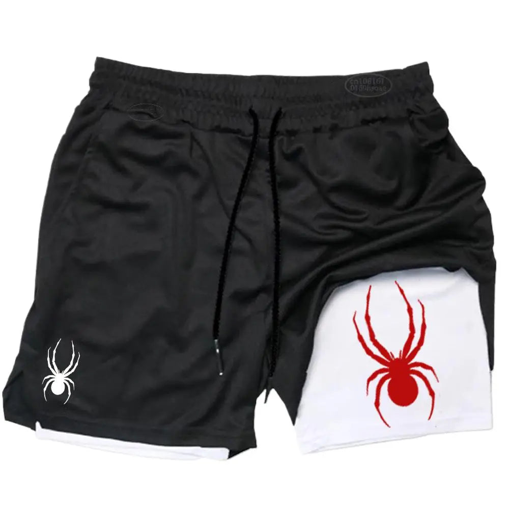 2026 Summer New Spider Men's Sports Shorts 2 in 1 Gym Running Shorts Jogging Casual Sportswear Fitness Double Layer Shorts