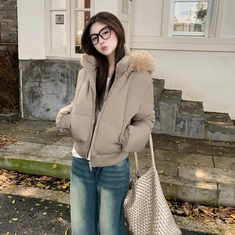 Women's Short Cotton Jacket Winter New Style, Waist-cinched Thickened Cotton Coat, Petite Bread Jacket ATFH