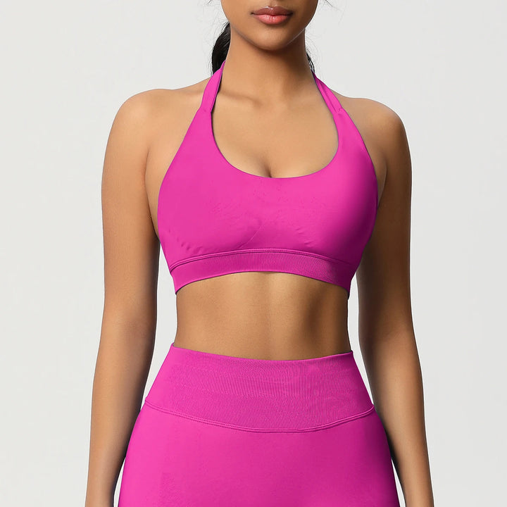 High Stretch Sports Bra Women Halter Seamless Yoga Bra Padded Backless Sports Bras Gym Crop Top Push Up Workout Yoga Tops Woman - ATFH