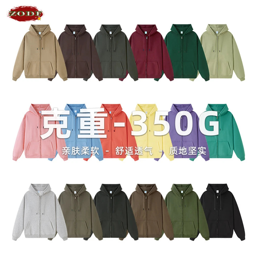 ZODF Basic Winter Men Fleece Zipper Hoodies Unisex Casual Loose 350gsm Warm Solid Hooded Sweatshirts Coats 18 Colors HY0726 - ATFH