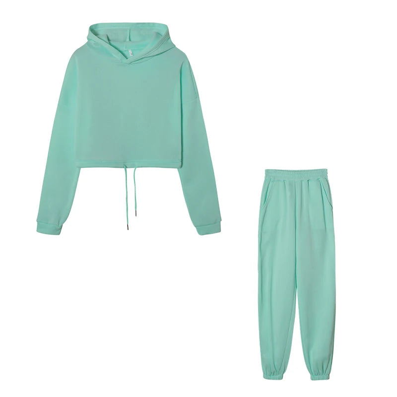 New Spring Autumn Fashion Trend Wear Long Sleeved Hooded Sweatshirt Pants Sports Casual Suit Two Piece Set for Adult Women