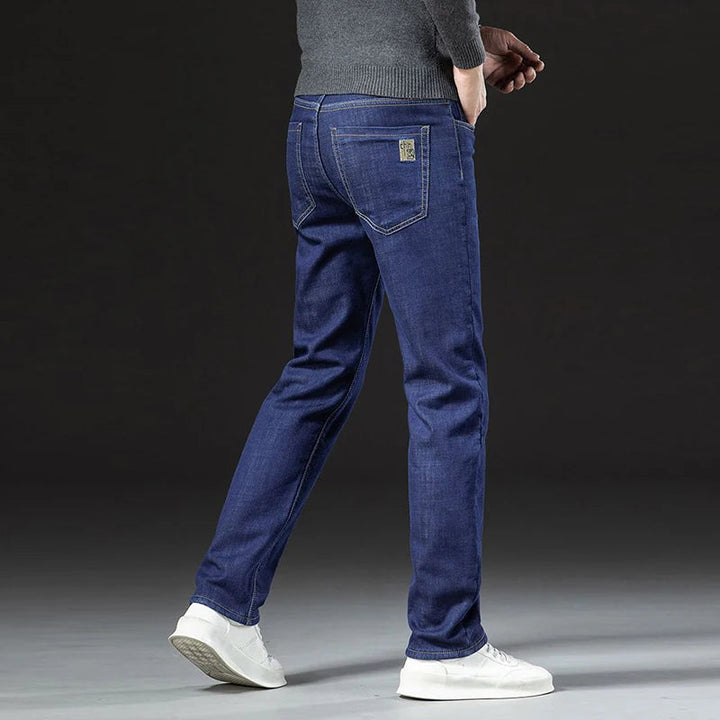 Men Winter Thermal  Loose Straight Jeans Male Fashion Snow Warm Plush Fleece Denim Pants Classic Simplicity Blue Black Trousers ATFH