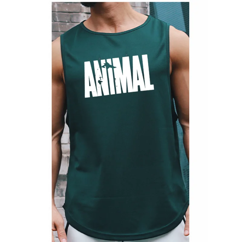 Men's Quick Drying Sleeveless shirt animal Bodybuilding Workout Tank Tops Muscle Fitness Shirts Male Gym Stringer Vest
