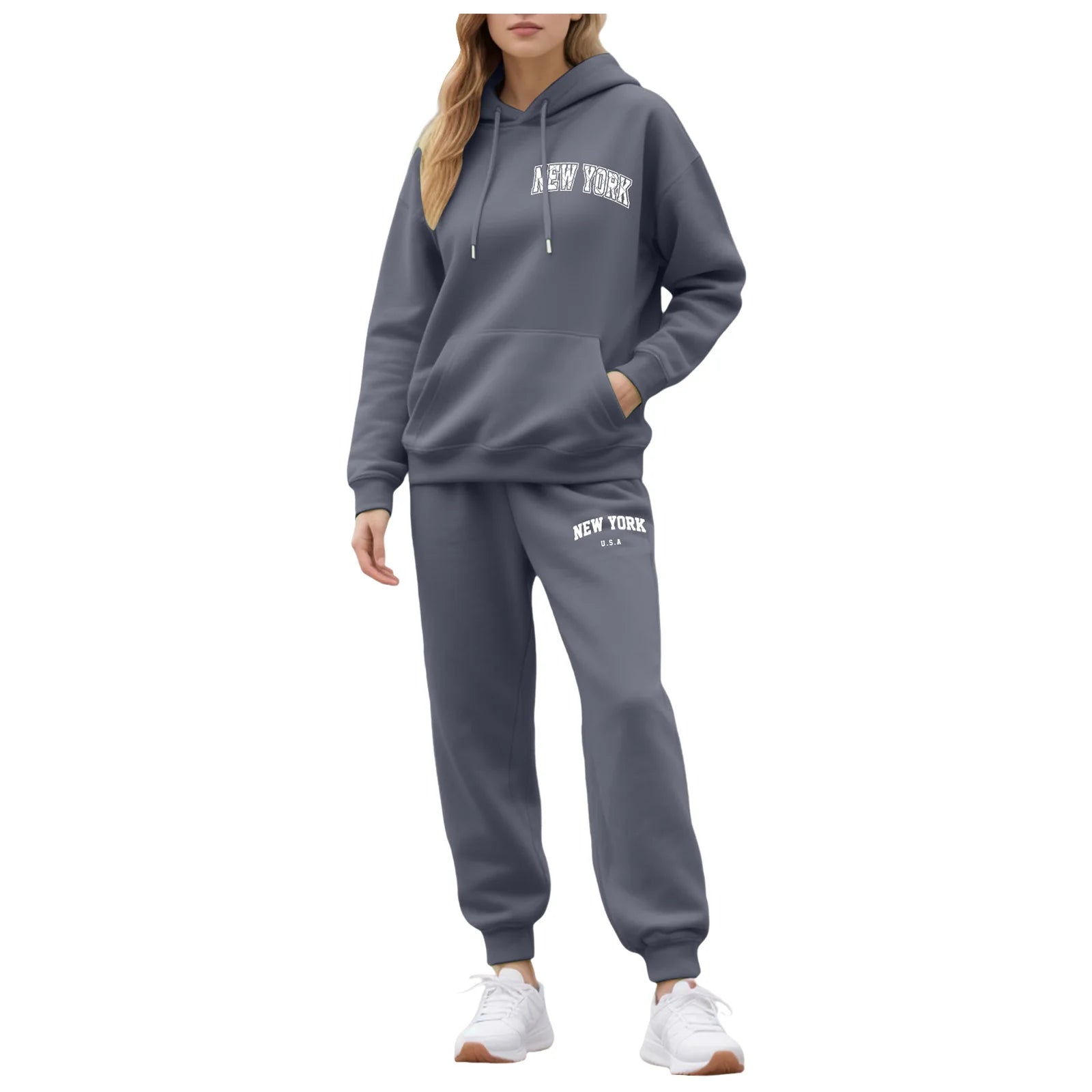 Two-Piece Tracksuit For Women Letter Print Hoodie And Pants Set Long Sleeved Hooded Sweatshirt+Sweatpants Suit Casual Sportswear