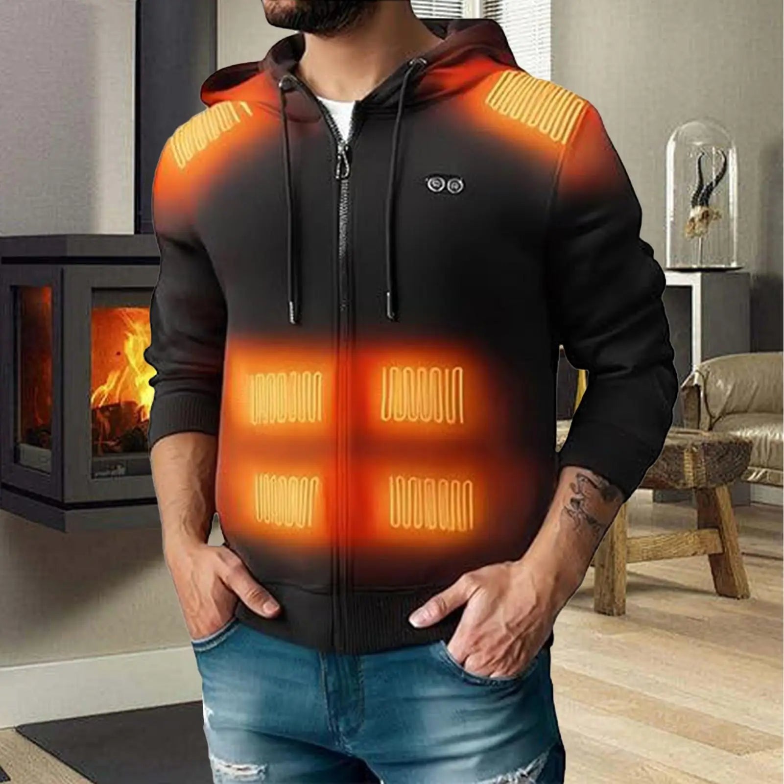 Heated Sweatshirt 17 Heating Zones 3 Settings Warm Jacket USB Charging Warm Sweatshirt For Winter Camping Office Work Travel - ATFH