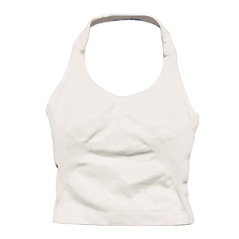 Sports Gym Halter Top Woman Seamless Yoga Tank Removable Chest Pad Push-up Sports Vest Fitness Workout Running Tops - ATFH