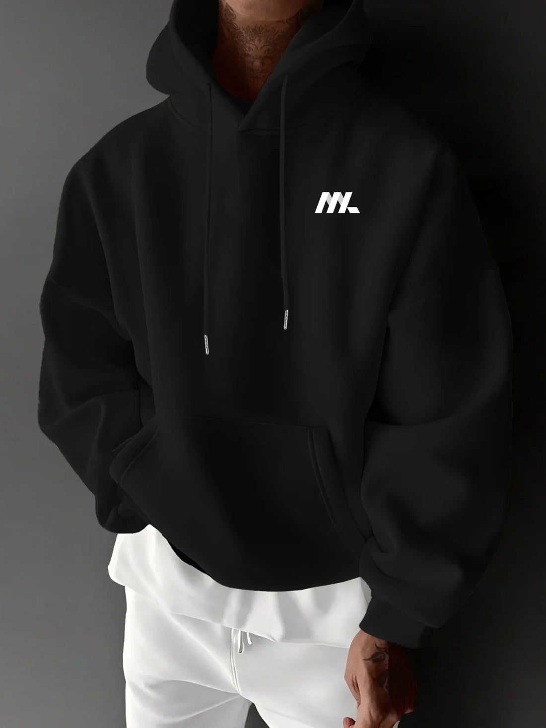 Men Minimal IIIK Letter Logo Hoodie Simple Chest Front Print Casual Hooded Sweatshirt Loose Fleece Hoodie for Men Women