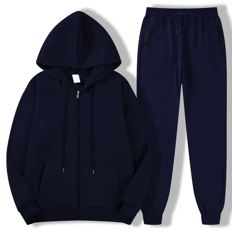 2025 Newest Men's Autumn Winter Collection Zip Hooded Sweatshirt and Trouser Two Piece Tracksuits - ATFH