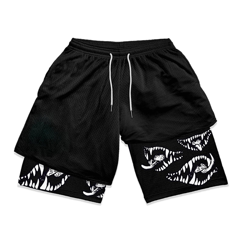 Y2K Gothic Punk Skull Print 2 in 1 Shorts for Men Gym Athletic Performance Shorts with Pockets Summer Workout Fitness Running