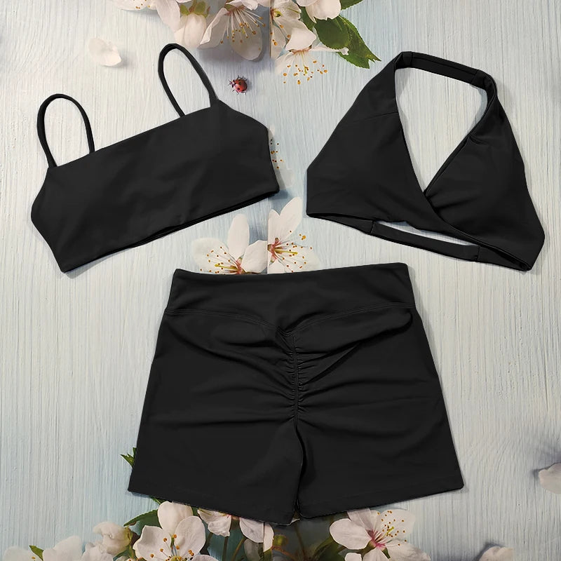 Summer Yoga Set Short 2 Piece Fitness Suit Sport Workout Outfit Women's Tracksuit Scrunch Gym Clothes Female Exercise Sportswear - ATFH
