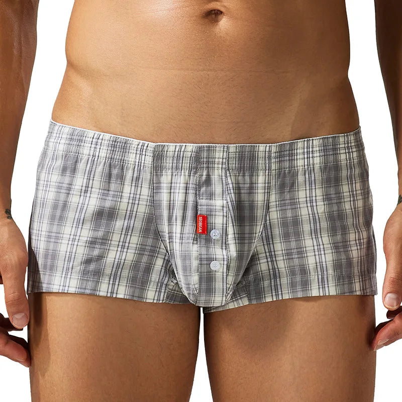 SEOBEAN Men's Comfortable Fashion Short Home Shorts with Large Pockets Cotton Boxer Briefs European Style Sleepwear Underwear