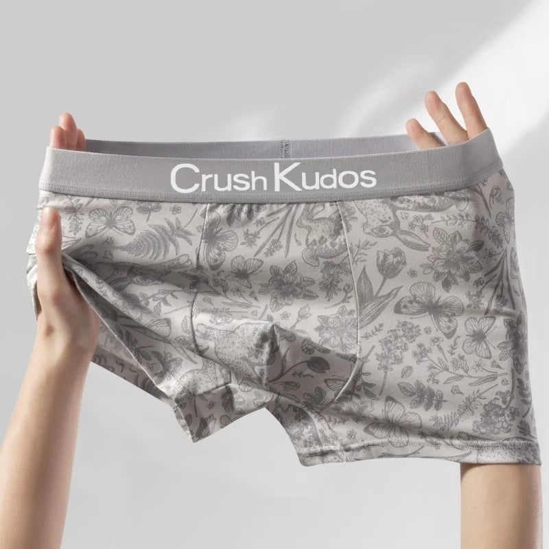 2XL-4XL Men's Trendy Print Boxers Shorts Cotton Flat Corner Briefs Casual Four Corner Underwear Seamless Comfortable Panties ﻿