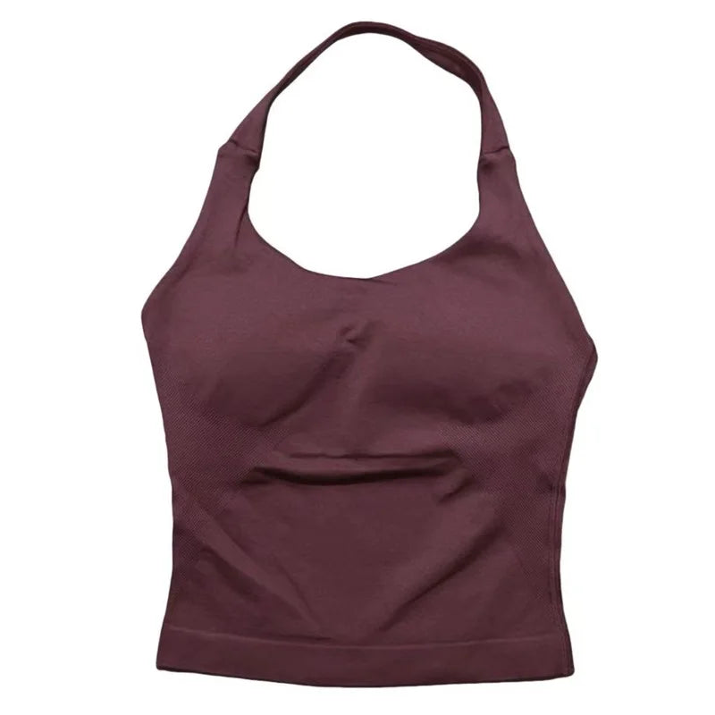 Sports Gym Halter Top Woman Seamless Yoga Tank Removable Chest Pad Push-up Sports Vest Fitness Workout Running Tops - ATFH