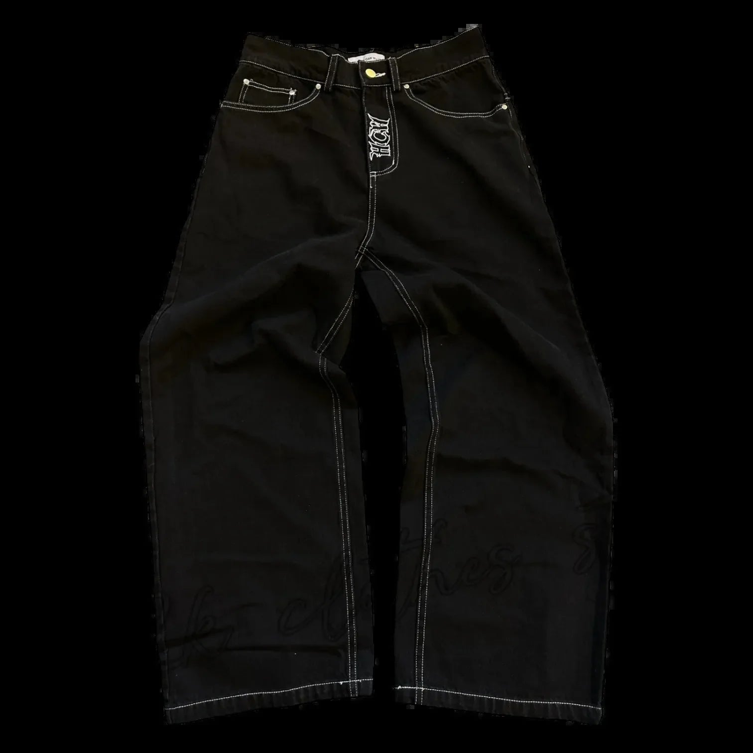 New Baggy Casual Wide Leg Jeans Men Street Retro Hip Hop Print Jeans Trend Fashion Black High-waist Jean Y2k Men Clothing 2023 ATFH