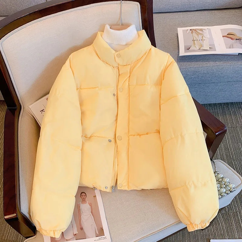 Puffer Parkas Womens Winter Coat Female Casual Fashion Windproof Pockets Hood Fall Drawstring Colorful Sleeve Simple Button Vibe ATFH