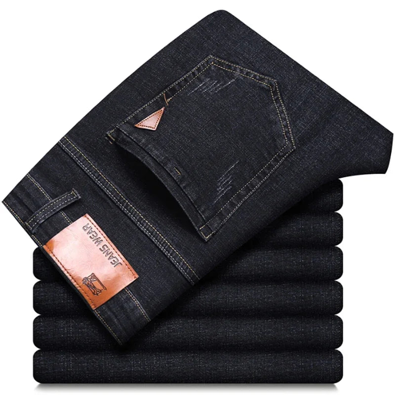 Men Fashion Straight Jeans Men 2025 New Stretch Slim Fit Pants Comfortable Soft Business Denim Trousers Male Brand Clothing ATFH