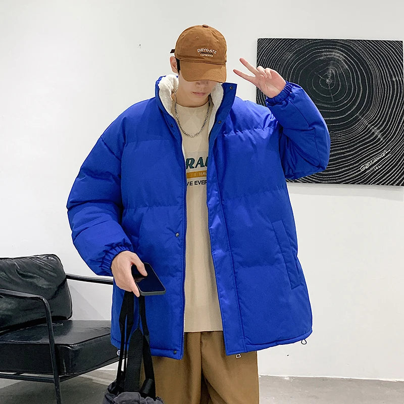 Winter Stand-up Collar Jacket for Men  New Arrived Men Solid Color Parka Thickened Warm Jacket Oversize Puffer Coat ATFH