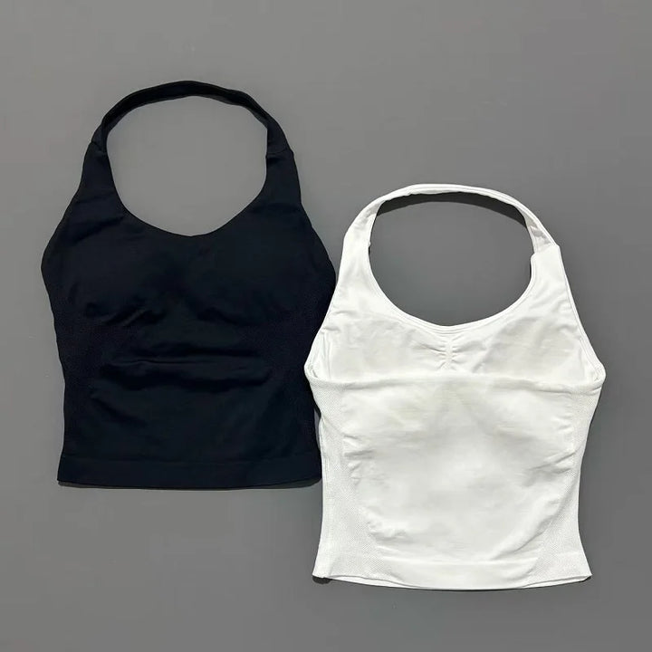 Sports Gym Halter Top Woman Seamless Yoga Tank Removable Chest Pad Push-up Sports Vest Fitness Workout Running Tops - ATFH