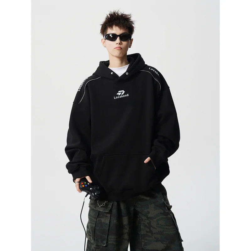 【Mirrordust】Heavyweight Korean Solid Printed Sweatshirt Loose Casual Pullover Hoodie for Both Genders - ATFH