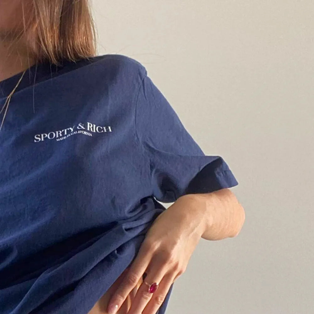 2024 Summer New Letters Printing Retro 90's Loose Cotton T Shirts Women Short Sleeve Casual Tees Ins Fashion Crewneck Shirts - ATFH