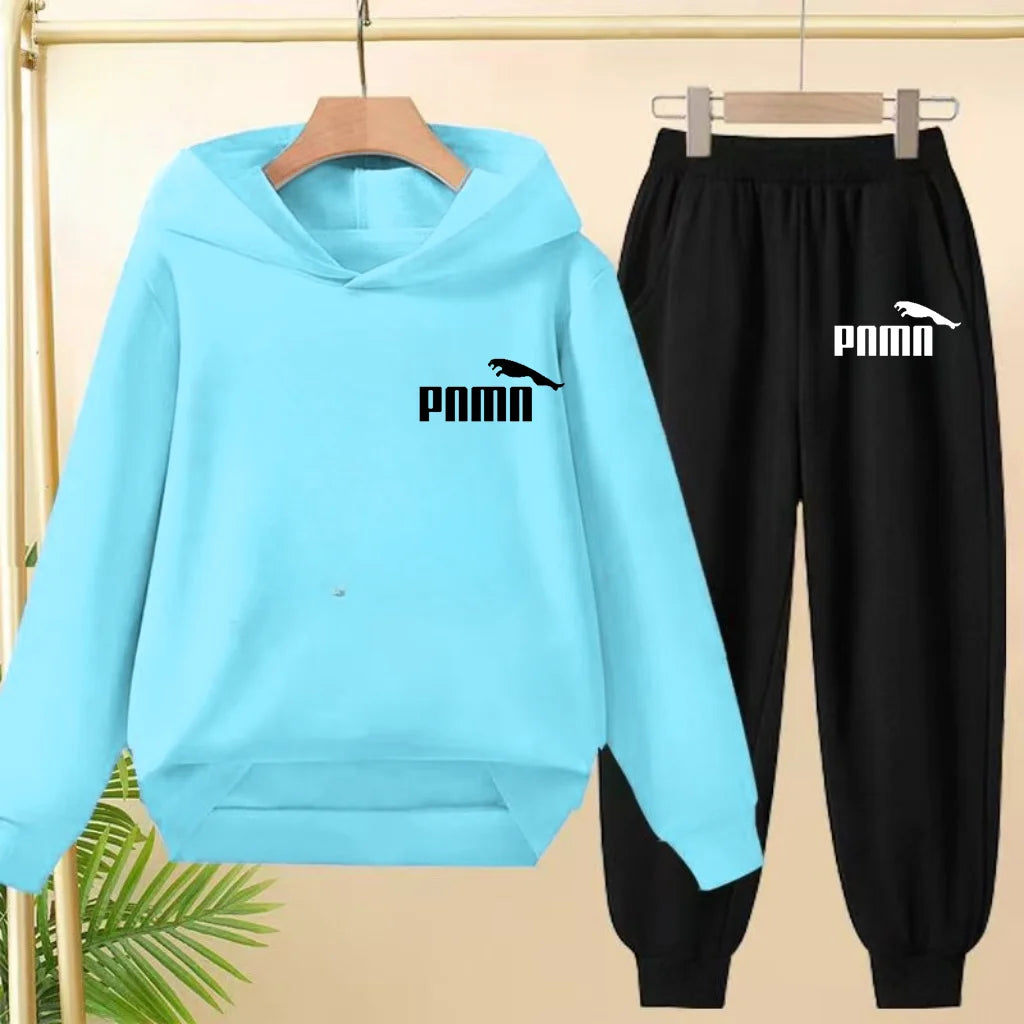 Leisure Children Hoodie Sportswear With Classic Prints Simple Elements Breathable Versatile Two-piece Set For Both Boy And Girl - ATFH