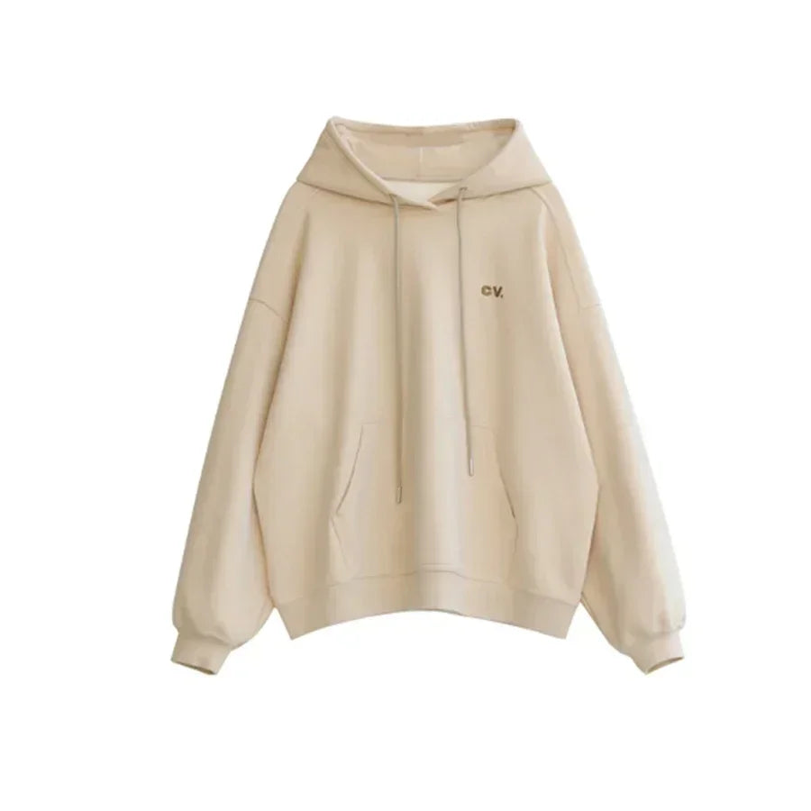 CHIC VEN Women's Sweatshirts Casual Hooded Soild Letter Embroidered Tops Loose Plush Warm Pullover for Woman Autumn Winter 2023