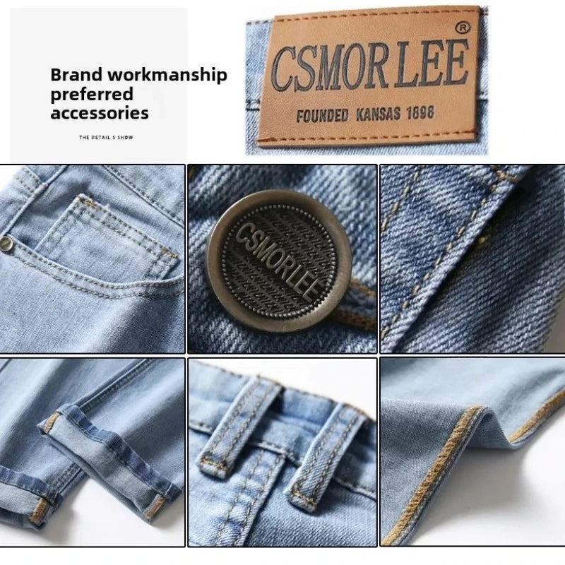 2026 Brand Top Classic Style Men Spring Summer Jeans Business Casual Light Blue Stretch Cotton Denim Male Trousers ATFH