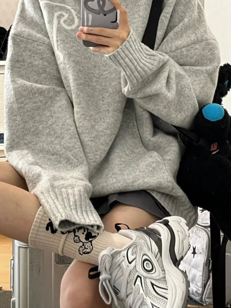 Korean Loose Grunge Vintage Letter Hoodies Streetwear Hip Hop Outerwear Casual Sweatshirt Fashion All Match Simple Women Top Y2k - ATFH